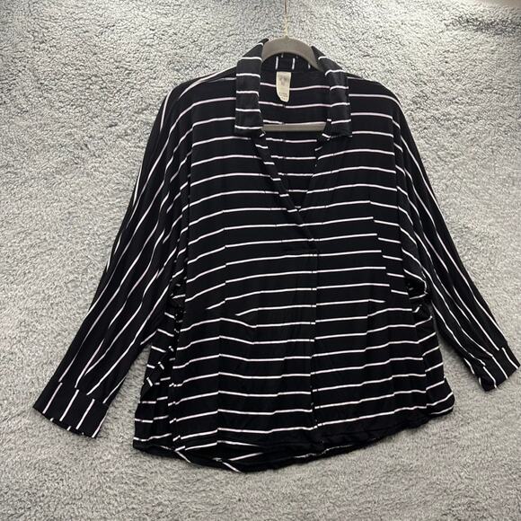 We the Free Small Black Pink Striped Boxy Cut V-Neck Open Front Stretchy EUC - Picture 2 of 9